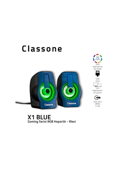 Classone X1 Black Rgb Gaming Hoparlör -Mavi