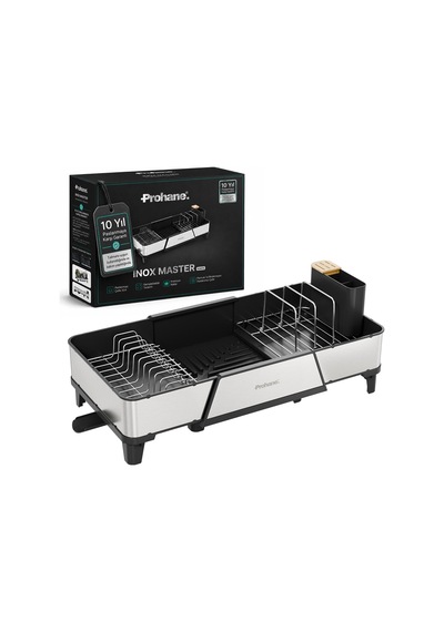 Prohane Inox Master Kd600 304 Paslanmaz Çelik Genişletilebilir Bulaşıklık Geniş Kapasiteli Tezgah Üstü Kurutmalık, Su Tahliye Tepsili 50 x 22