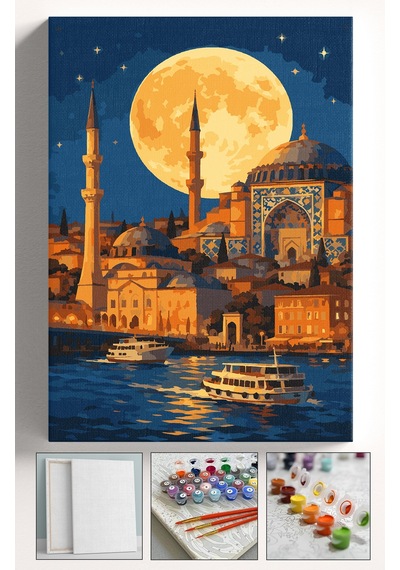 Sayılarla Boyama Seti Numaralı Tuval Fırça Boya Askı Aparatı Dahil Set 40x50 Cm - İstanbul Camii