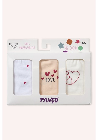 Panço Kız Çocuk Kalp Desenli 3'lü Slip - İç Giyim Renkli