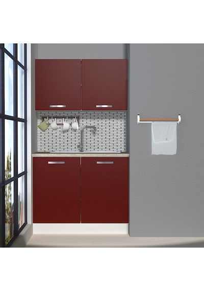 Decoraktiv Mini 100 Mdf Hazır Mutfak Dolabı - Tezgah Dahil - Bordo