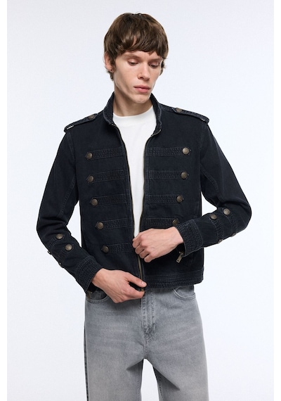 Defacto Regular Fit Dik Yaka Napolyon Fermuarlı Pamuklu Jean Ceket J1024ax26aunm40 Siyah-nm40