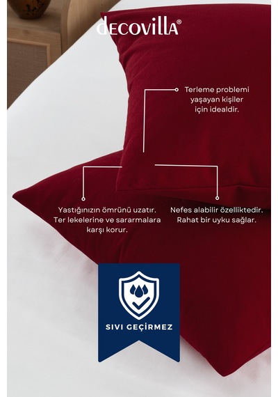 Micro Fermuarlı Yastık Alezi 50x70 Sıvı Geçirmez Kırmızı