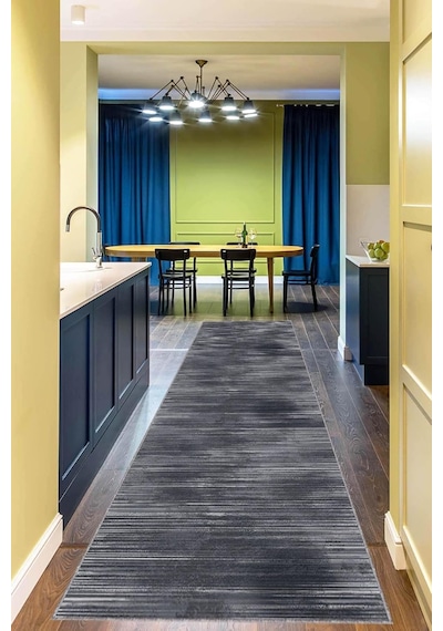 Viva Home Antrasit Kaymaz Tabanlı Yıkanabilir Leke Tutmaz Kesme Rulo Yolluk Özel Ölçülü Halı, Antrasit, 100 X 30 Çok Renkli