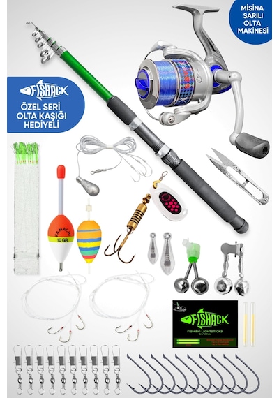 35 Parça Tam Takım Olta Seti - 300cm Kamış 30-60gr / 30'luk Makine Mavi