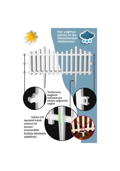 1 Adet Dekoratif Bahçe Çiti Bordür Kırılmaz Plastik Çit 59 Cm Tek Peyzaj Koruma Panel Beyaz Beyaz