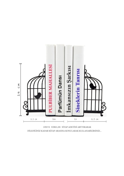 Kuş Kafesi Figürlü Dekoratif Metal Kitap Tutucu Kitap Desteği