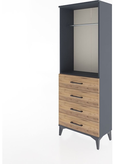 Arges Dolap Tek Raflı 4 Çekmeceli Tek Askılı 60x30x163 Antrasit-çam Antrasit