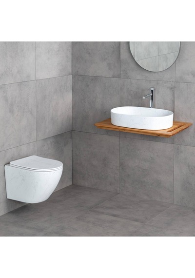 Lena - Asma Klozet Mermer Desenli Mat Beyaz Kapak Dahil Outlet - Et-w1200m8- Beyaz