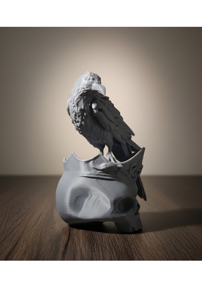Gotik Stil Karga Ve Kuru Kafa Dekoru 3d Baskı, Pla Malzeme, 15 Cm