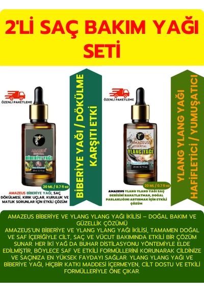 Amazeus Biberiye Yağı 20 Ml, Ylang Yağı 20 Ml İkilisi-%100 Saf Ve Doğal Uçucu Yağlar Bakım Seti 2x20 Ml