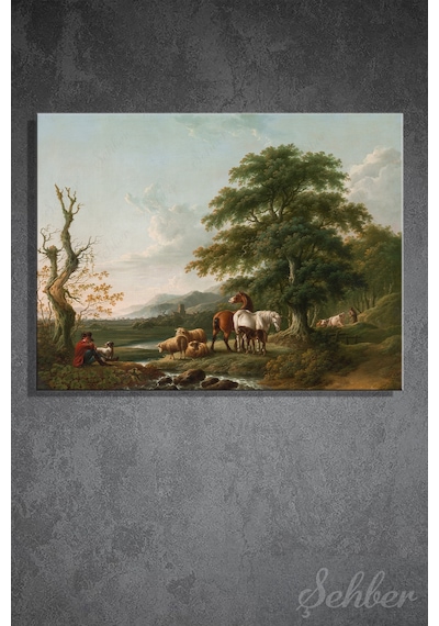 Yatay Kanvas Tablo Tekli Charles Towne Çobanlı Peyzaj Landscape With A Shepherd Tablosu 2941