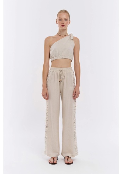 Olla Collection Kumaş Matchli Pantolon Natur Çok Renkli