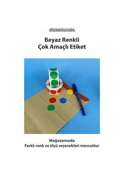 Yuvarlak Kesim Ambalaj Etiketi - Beyaz Renk - 3cm - 500 Adet