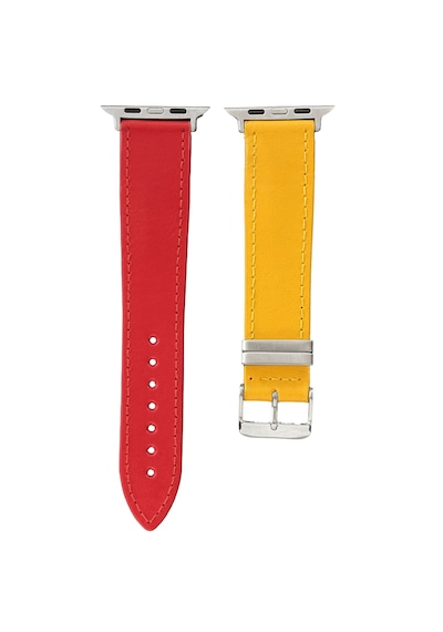 Goldoni Apple Watch Uyumlu Sarı Kırmızı İnce Hakiki Deri Taraftar Kordonu Metal Köprülü