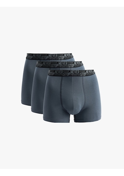 Koton Regular Fit Baskılı Bel Detaylı Pamuklu 3'lü Boxer Seti Antrasit 6slm90034mk