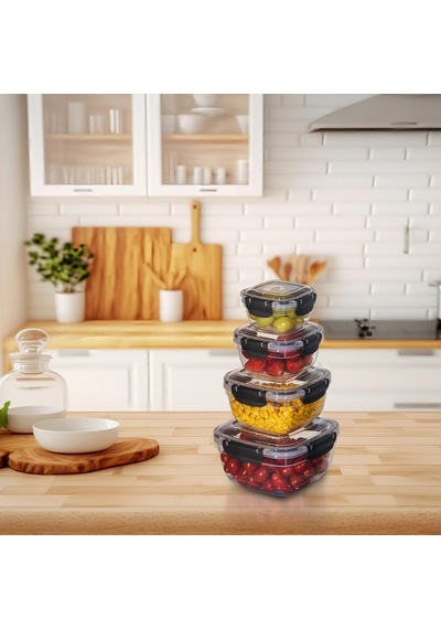 4'lü Set Master Kare Saklama Kabı 275 Ml - 500 Ml - 900 Ml - 1500 Ml 001