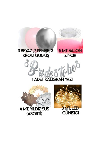Bride To Be Led Işıklı Zincir Balon Süsleme Seti Mekan Oda Gelin Bekarlığa Veda Partisi Gümüş Set