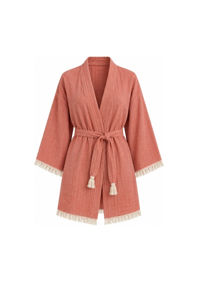 Kimono Müslin 2 Katlı Peştemal Bornoz Beden S-m - Mercan