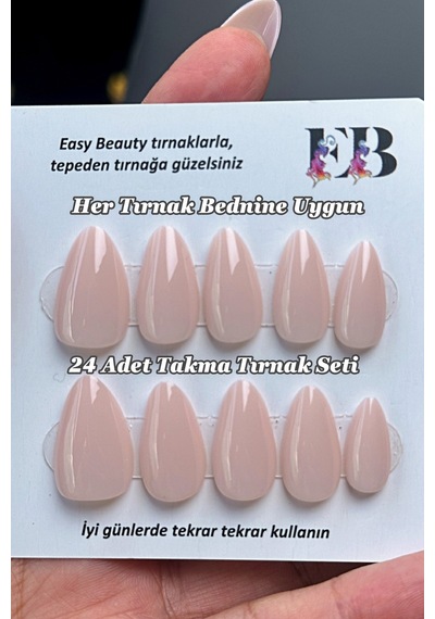 24 Adet Orta Badem Takma Tırnak Seti Yapıştırıcı Bant Hediyeli W1510 Açık Pembe