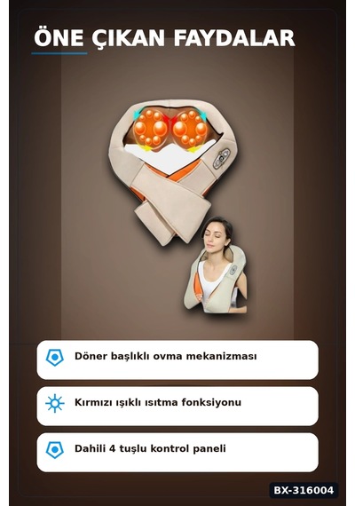 Isıtmalı Aleti Boyun Sırt Bel Omuz Yoğurmalı Cihazı Araç Ev Tipi Bx-316004