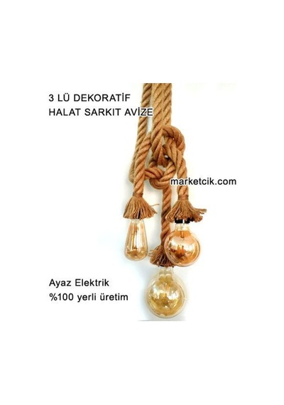Dekoratif 3 Lü Jut Halatlı Dekoratif Halat Sarkıt Avize (502515200)-Siyah Duy