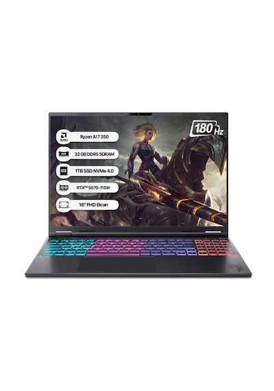 Acer Nitro 16S AI AMD AN16S-61-R4NB NH.QXKEY.002 RAI 350 32 GB 1 TB SSD RTX5070 16" Free Dos Dizüstü Bilgisayar
