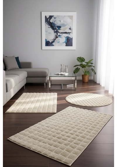 Banyo Paspası Krem Kaymaz Taban Peluş Bubble 50x50 Cm Çok Renkli