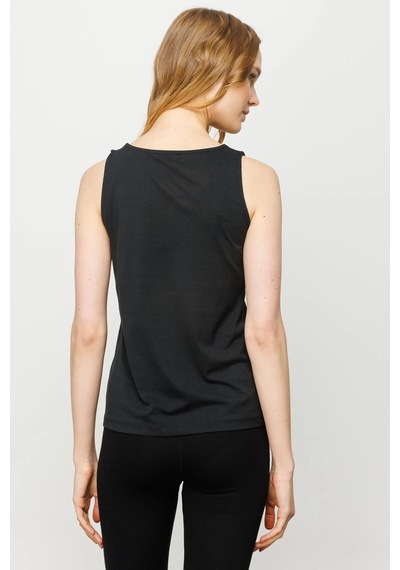 Desen Triko Kadın Kare Yaka Kadın Askılı T-shirt 23776 Siyah