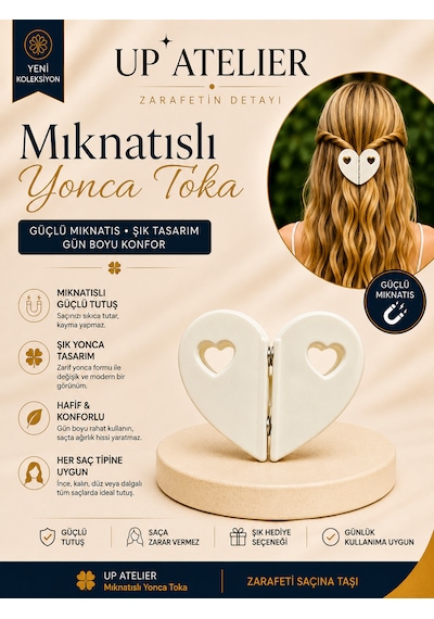 Mıknatıslı Kemik Kalp Toka 5,5cm Opak Beyaz