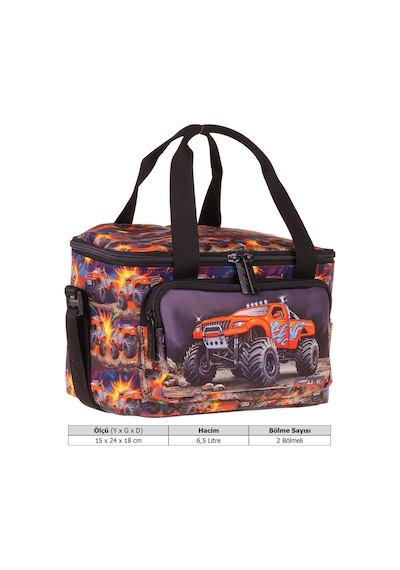 Kaukko Kids İki Bölmeli Thermo Okul Beslenme Çantası - Arazi Aracı Baskılı Siyah - Kırmızı Renk Erkek Çocuk - L5360 Kaukko Kids İki Bölmeli Thermo Okul Beslenme Çantası - Arazi Aracı Baskılı Siyah - Kırmızı Renk Erkek Çocuk - L5360