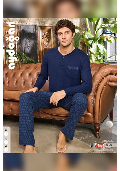 Aydoğan Erkek Aras Kışlık Termal Rahat Lacivert Pijama Takımı 0750