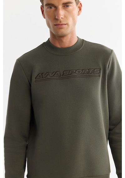 Avva Erkek Haki Bisiklet Yaka 3 İplik Şardonlu Baskılı Regular Fit Sweatshirt A42y1306
