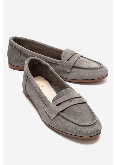 Luvishoes F02 Açık Gri Süet Hakiki Deri Kadın Loafer Ayakkabı