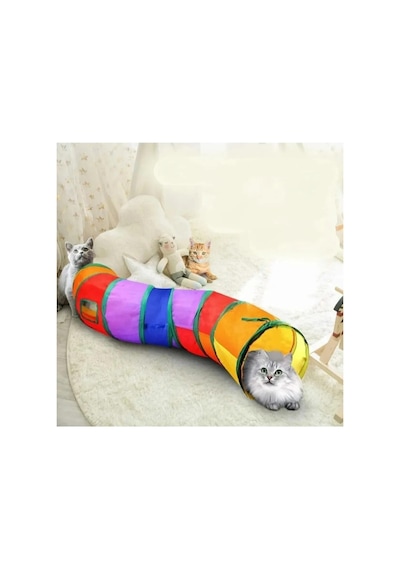 Kedi Oyun Tüneli Gökkuşağı Renkli Kıvrımlı Model