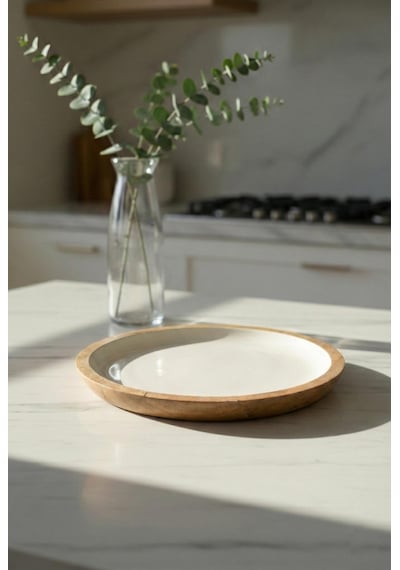 Mango Agacı Pasta Tabağı & Sunum Tabağı 20 Cm Krem Krem - Kahverengi