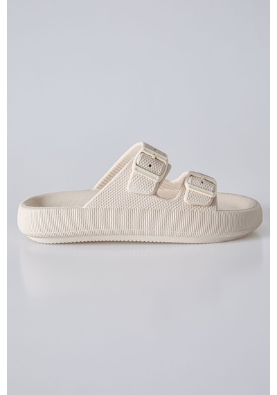 Tommy Life Bej Yüksek Tabanlı Çift Tokalı Erkek Terlik -89302 Bej