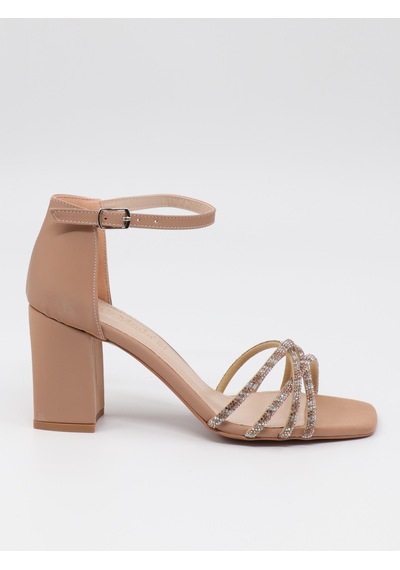 Nesilshoes Nesil Shoes Carel 37 Nude Çapraz Taşlı Kadın Sandalet