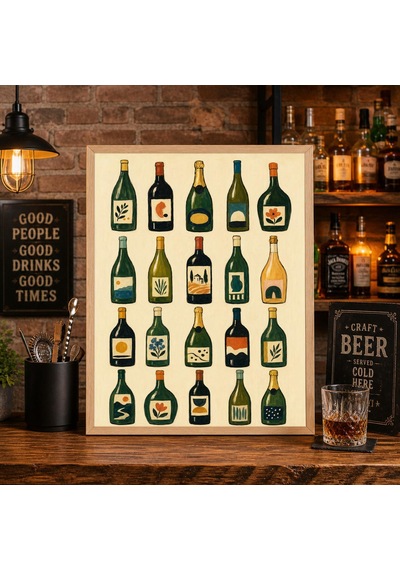 Şarap Şişesi Baskılı Modern Mutfak Bar Sanatı Renkli Şarap Severler İçin Hediye
