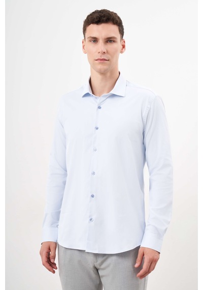 Morven Erkek A. Mavi Basic Düz Desen İtalyan Yaka Slim Fit Gömlek 25mc004001311 A. Mavi A. Mavi