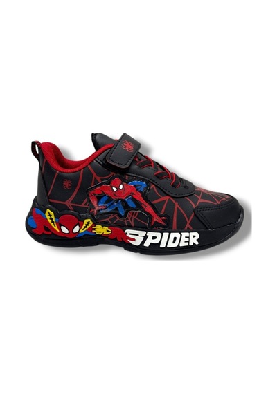 Cakgo 836-26 Deri Spiderman Baskılı Cırtlı Erkek Çocuk Sneaker Siyah Kırmızı 31-35 Siyah
