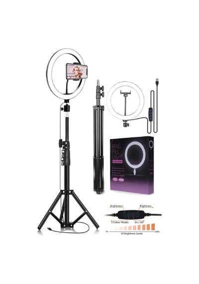 10"inç Ring Light Youtuber Tiktok Çekim Işıklı Telefon Tutucu+tripod 2.10 M Kumandalı