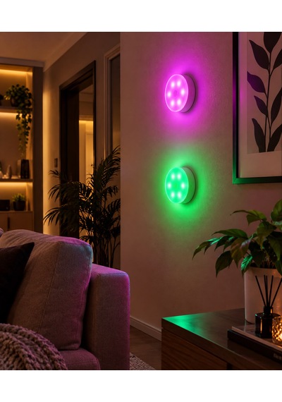 1 Adet Rgb Led Lamba Yapışkanlı Mıknatıslı Şarj Edilebilir Kumandalı Yuvarlak Renk Değiştiren Led Çok Renkli