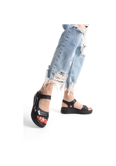 Asmi Shoes Kadın Aston Konfor Ortopedik Taban Cırtlı Sandalet Siyah Siyah
