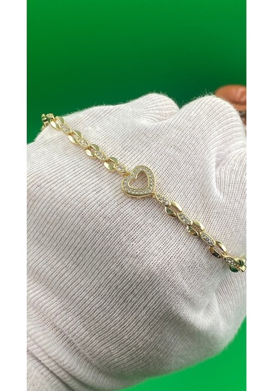 Xuping 14 Ayar Altın Kaplama Kalpli Model Zirkon Taşlı Bileklik Gold