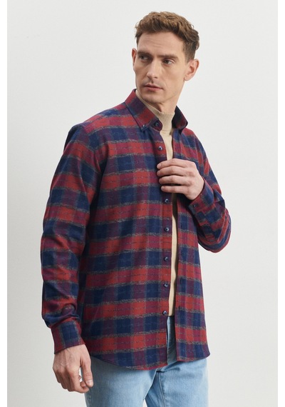 AC&Co / Altınyıldız Classics Comfort Fit Geniş Kesim Düğmeli Yaka %100 Pamuk Flanel Oduncu Gömlek 4A2023100031LBRM Lacivert - Bordo AC&Co / Altınyıldız Classics Comfort Fit Geniş Kesim Düğmeli Yaka %100 Pamuk Flanel Oduncu Gömlek 4A2023100031LBRM Lacivert - Bordo