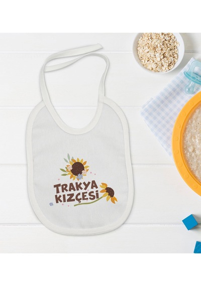 BK Kids Trakya Kızçesi Tasarımlı Beyaz Bebek Mama Önlüğü-1