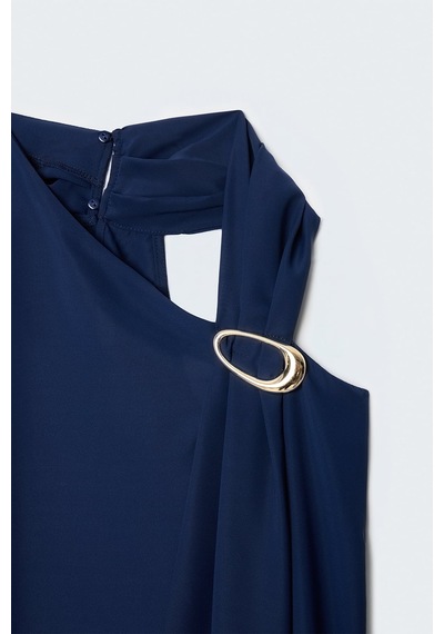 Sateen Aksesuar Detaylı Kolsuz Bluz - Lacivert-137513