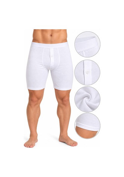 Westicgiyim Erkek Düğmeli Uzun Paça Boxer %95 Pamuk %5 Elastan Likralı Esnek Beyaz İç Giyim S-m-l