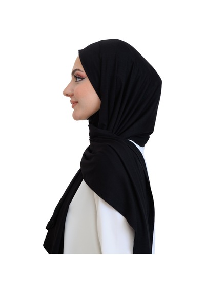 Modish Group Penye Boyun Kapamalı Şal Başörtü Hazır Giyim Turban Esnek Jersey Şal Siyah